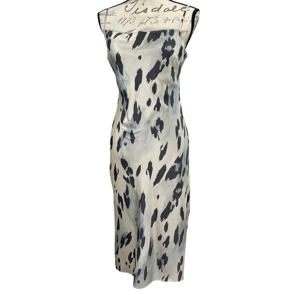 EXPRESS Slinky Satin Cowl Neck Slip Dress Leopard Print Size Small Gray Multi